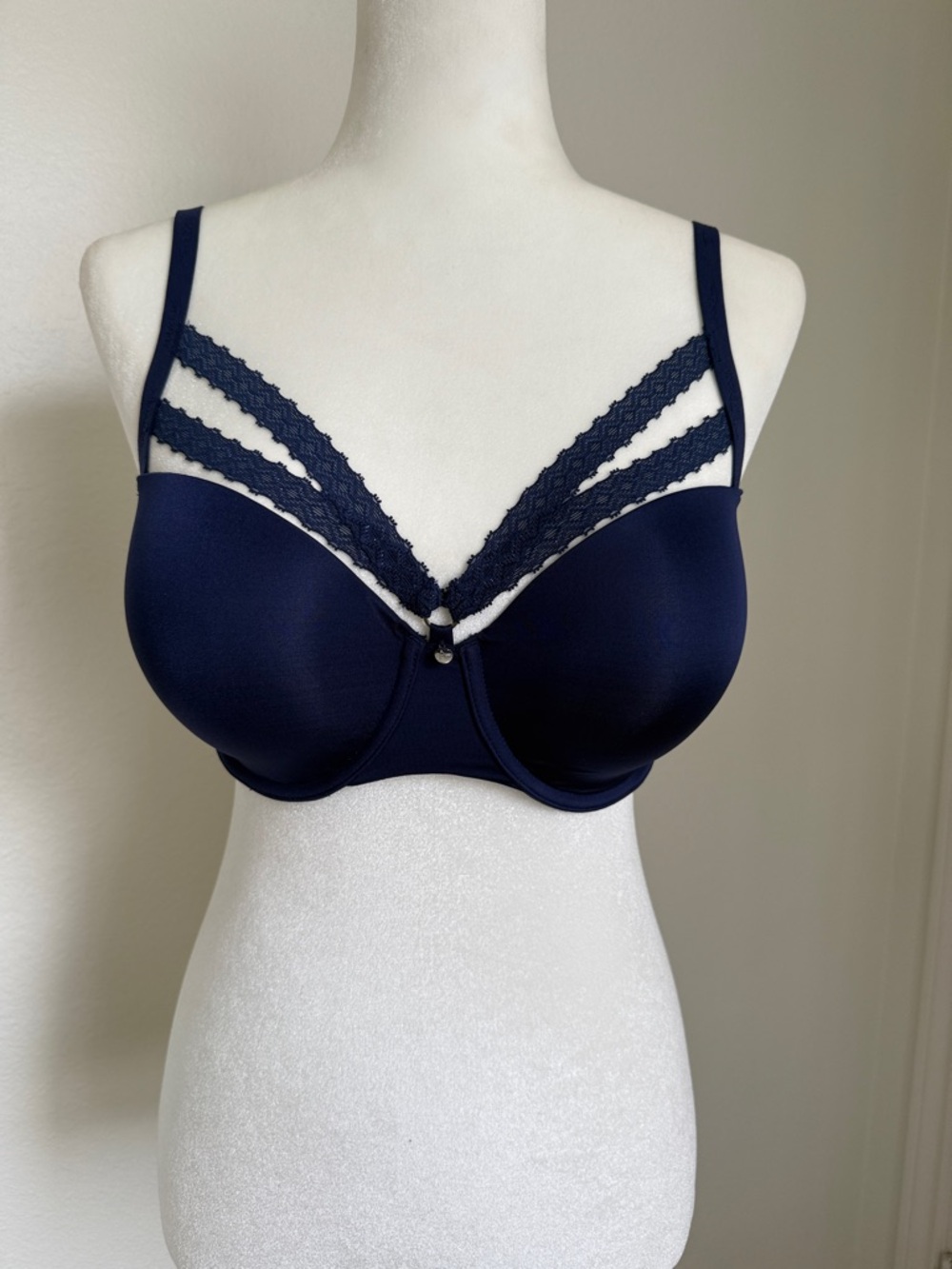 Adore Me Navy Lace-Trim Underwire Bra